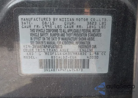 2015 Nissan Sentra Sv from USA, damaged, VIN 3N1AB7AP4FL676873